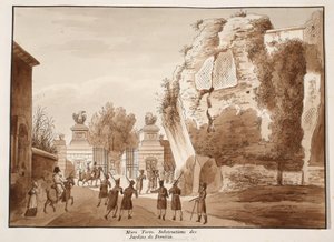 ムロトルト、および1833年にドミティアヌス庭園の基礎（茶色のウォッシュでエッチング） 作： Agostino Tofanelli